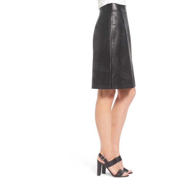 Lafayette 148 New York floral grid leather skirt - Picture 3 of 5